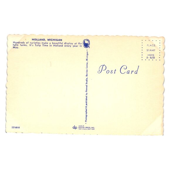 Vintage Holland Michigan Tulip Time Postcard Dexter Press Scalloped Edges Unused - Picture 2 of 2